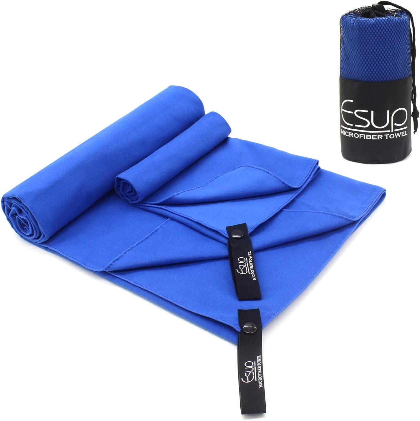Esup 2 Pack Microfiber Towel XL Quick Dry Micro Gym Towels (60 Inch X 30 Inch) with Hand/Face Towel (24 Inch X 15 Inch) & Mesh Carry Case for Swimming Pool Camping Travel Sports Yoga and Pilates