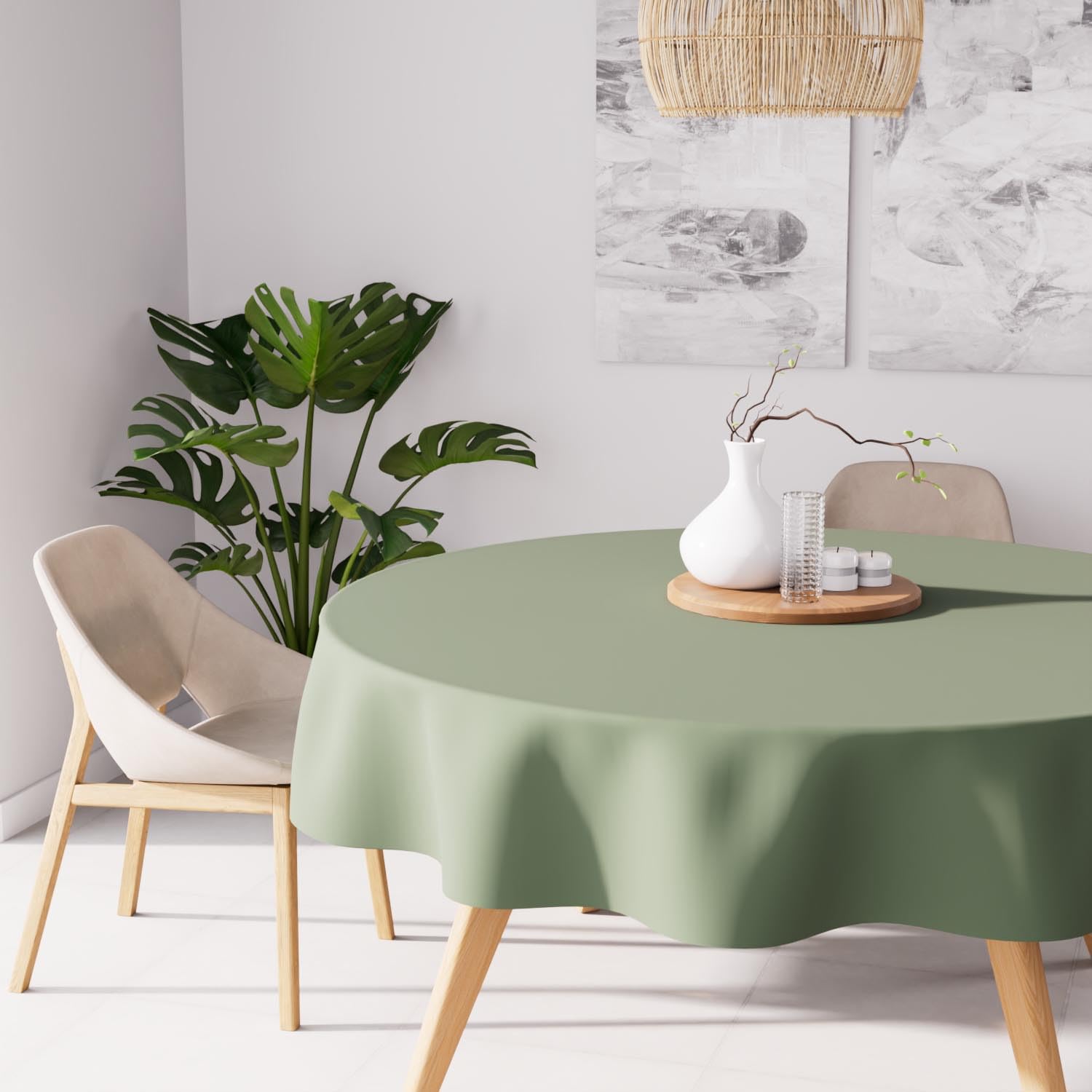 Soleil d'ocre, Tablecloth Stain Protection Round 180 cm Alix Khaki