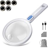 Large Magnifying Glass with Light, Rechargeable Magnifier with 5 Color Mode | 10X 20X 45X Handheld Magnifying Glass for Seniors Reading Coin Inspection Close Work