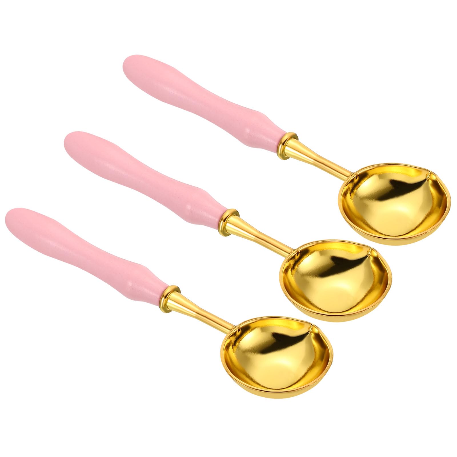 PATIKIL 4" Wax Seal Spoon, 3Pcs Wax Sealing Melting Spoon Brass Vintage Long Wooden Handle for Wax Seal Stamp Envelope Art Craft, Pink