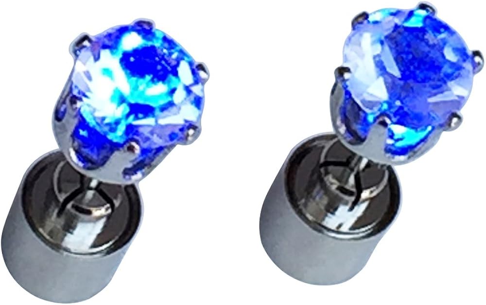 Light Up LED 7mm Stud Party Earrings. Stainless Steel. Blue Amazon.co.uk Jewellery