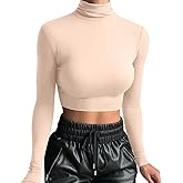 LCNBA Women's Long Sleeve Crop Top Turtleneck Sexy Basic Cropped Tops Shirt
