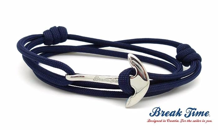 Navy Blue Paracord Stainless Steel Anchor Wrapped Handmade Bracelet One Size Fits All Nautical Beach Jewelry Split Collection