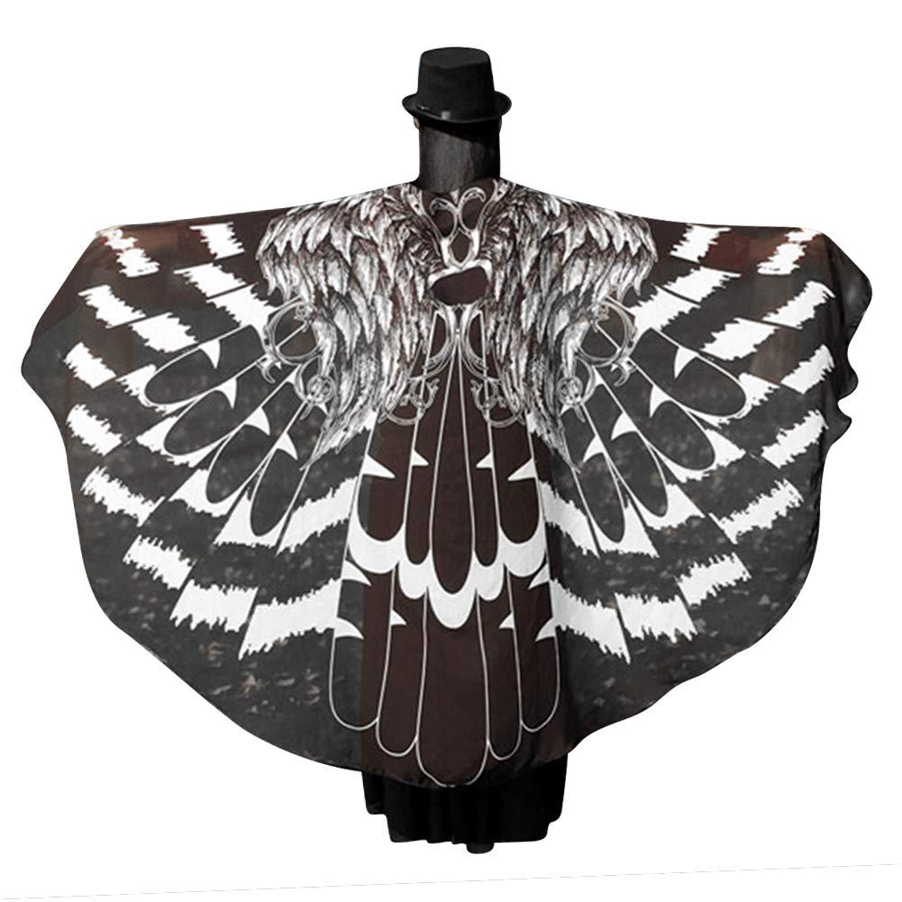 QCHOMEE Halloween Black Wings Cloak Chiffon Cape Cosplay Costume Party Fancy Dress Witch/Wizard Cloak Drama Stage Props for Adults Masquerade, Black
