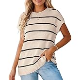 CUPSHE Womens Knit Short Sleeve Sweater Striped Crew Neck Cap Sleeve Top Casual Pullover Tops
