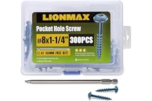 LIONMAX Pocket Hole Screws, 300PCS #8 x 1-1/4" Wood Screws with Square Drive, Blue Coated Exterior Screws for Outdoor Use, We
