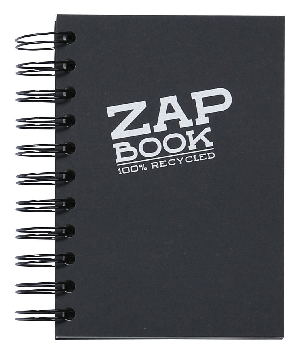 Clairefontaine 8361C Carnet Spiralé Zap Book - 160 Feuilles Papier Croquis 100% Recyclé - A6 10,5x14,8 cm 80g - Couverture Noire - Paquet de 5 carnets