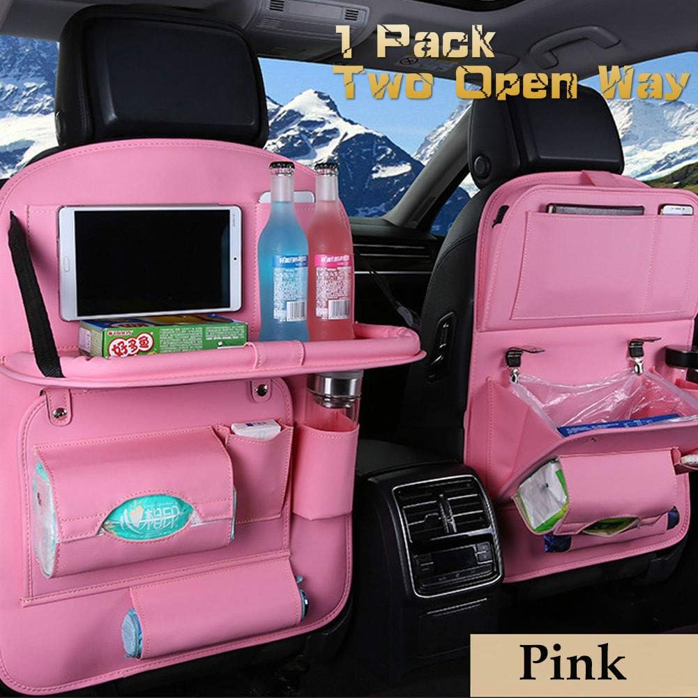 Doofang Pu Leather Car Back Seat Organizer with Foldable Table Tray