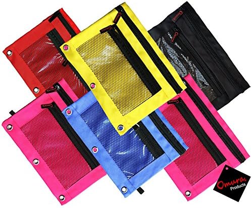 OMURA DOUBLE Zippered Pencil Pouch for Standard 3-Ring Binder, Pack 6