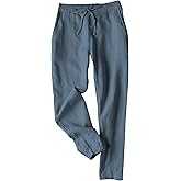 Tanming Linen Pants for Women Summer Casual High Waisted Drawstring White Beach Pant