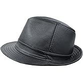 IFSUN Men & Women's Cowhide Jazz Hat Short Brim Leather Fedora Hat