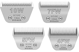 DODAER 10W+7FW+5FW+4FW Wide Blades for Dog Grooming,Compatible with Andis,Oster A5,Wahl km10 Clippers,Cutting Length 1/16" to 3/8",4 Pack