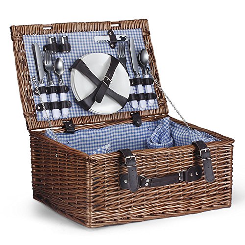 Flexzion Picnic Basket for 4 Picnic Basket Hamper Set with Flatware