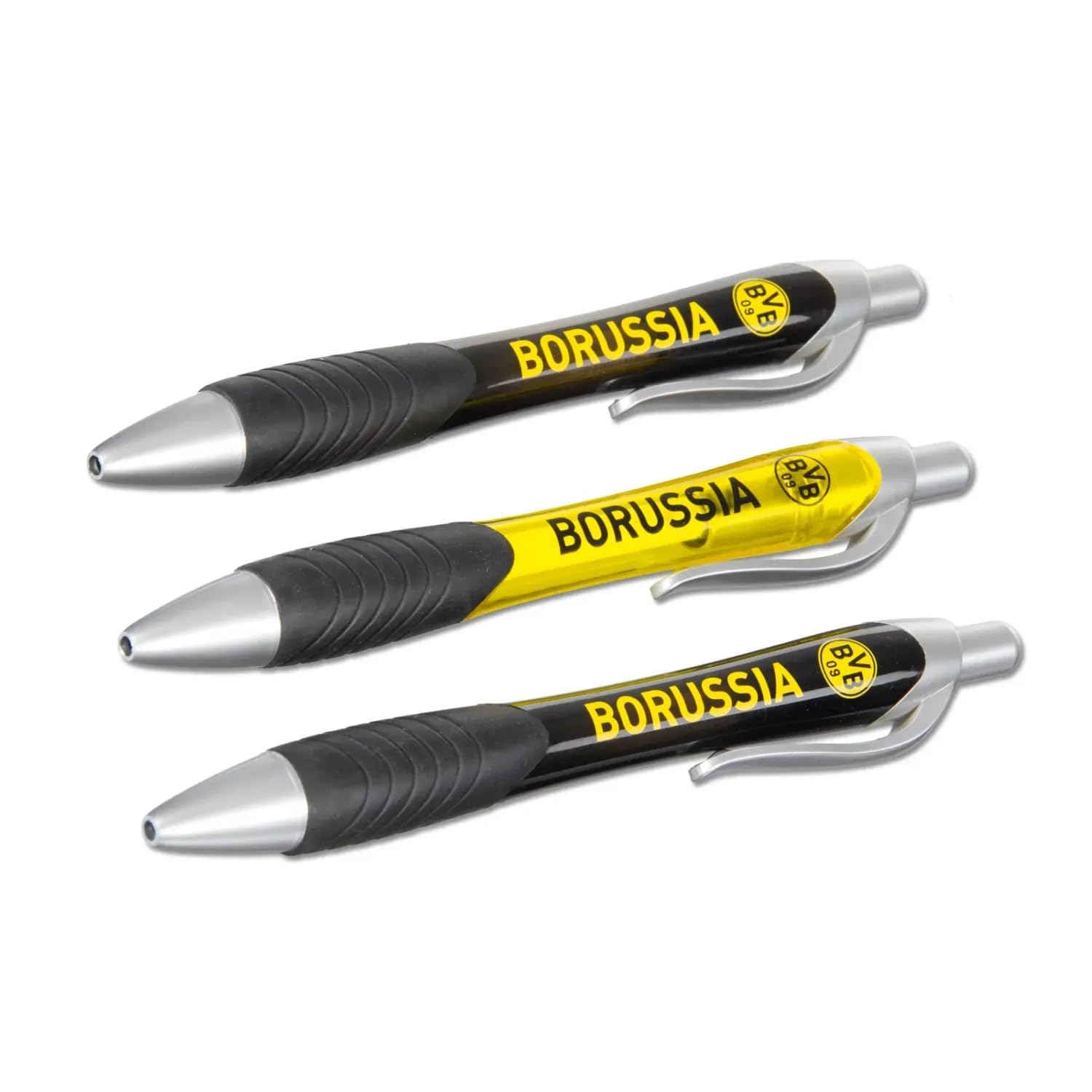 Borussia Dortmund Set of 3 Ballpoint Pens - Black and Yellow, Official Merchandise