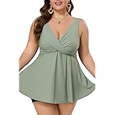 COCOPEAR Plus Size Swimsuit for Women Crossover Swim Dress 2 Piece Swimsuit for Women Tankini Bathing Suits