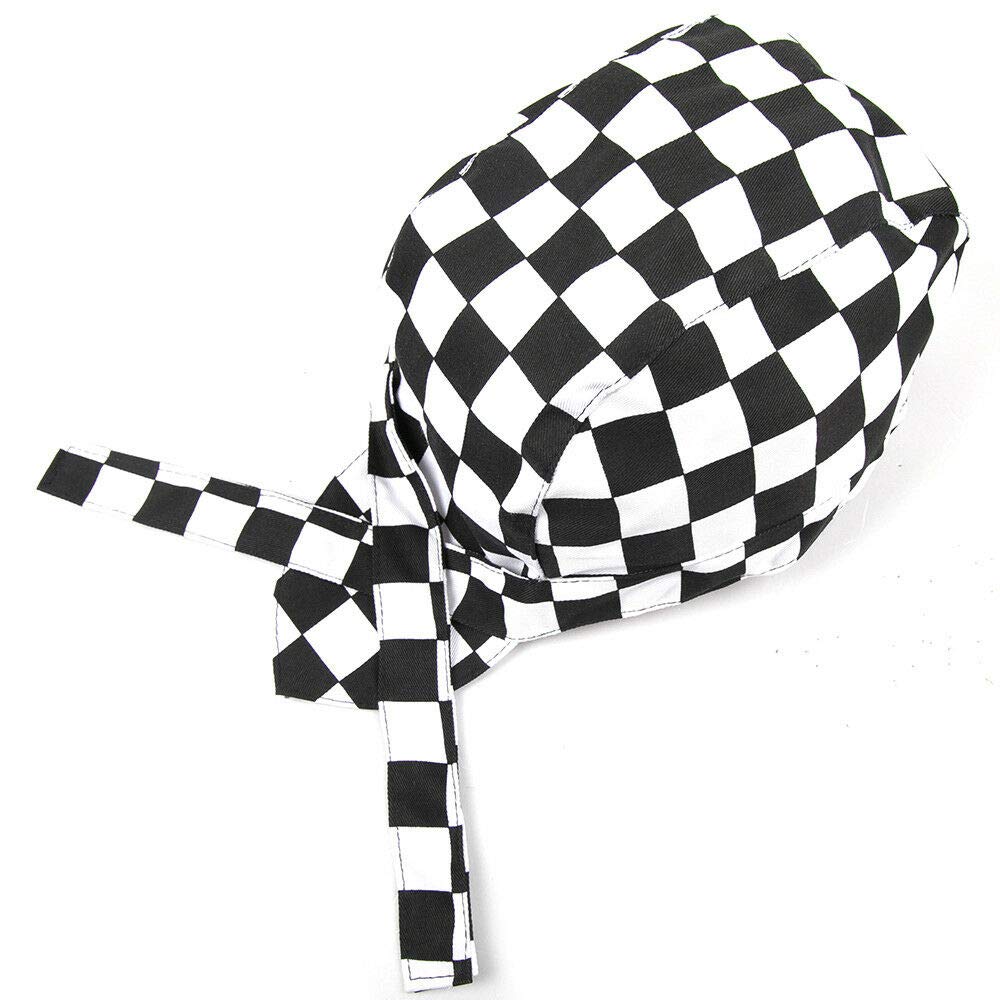 Chefs Cap SUPERTOOL Fashion Kitchen Cook Hats Hotel Chef Waiter Work Cap Canvas Elastic Skull Cap Pirate Cap Professional Catering Chef Hat Bandana Cap Ribbon Cap Turban (Black and White Grid)