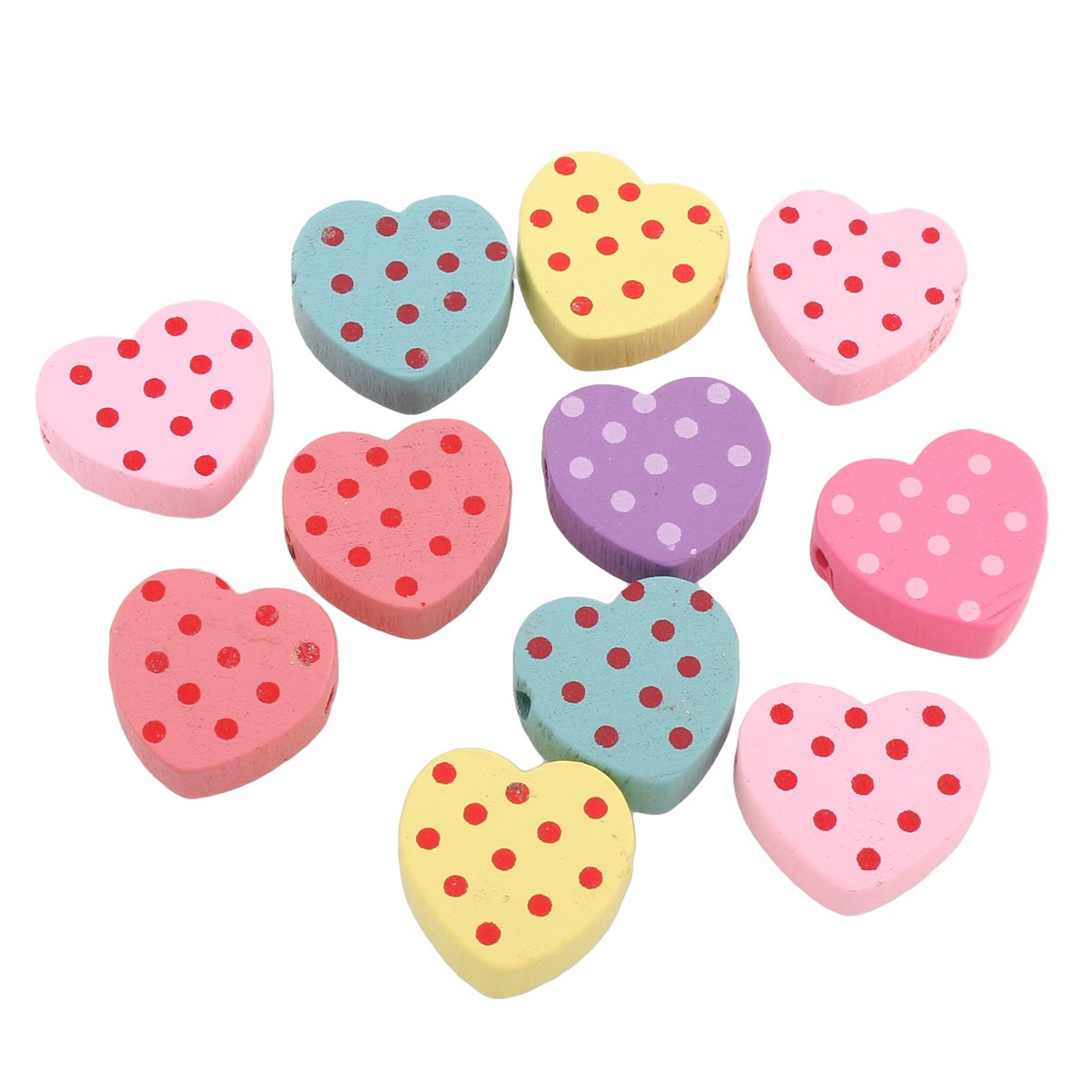 Wooden Beads for Threading 20 Pieces Motif Colourful Beads Set for DIY Bracelets Jewellery Necklaces Mixed Colour (Heart with Punk 22 mm)