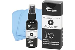 RECORD-HAPPY CD DVD Disc Cleaner Kit – Includes Cleaning Solution, Microfiber Anti-Static Glove Cloth – Safe for CD, DVD, and Blu-ray – Compact Disc Maintenance and Care Set