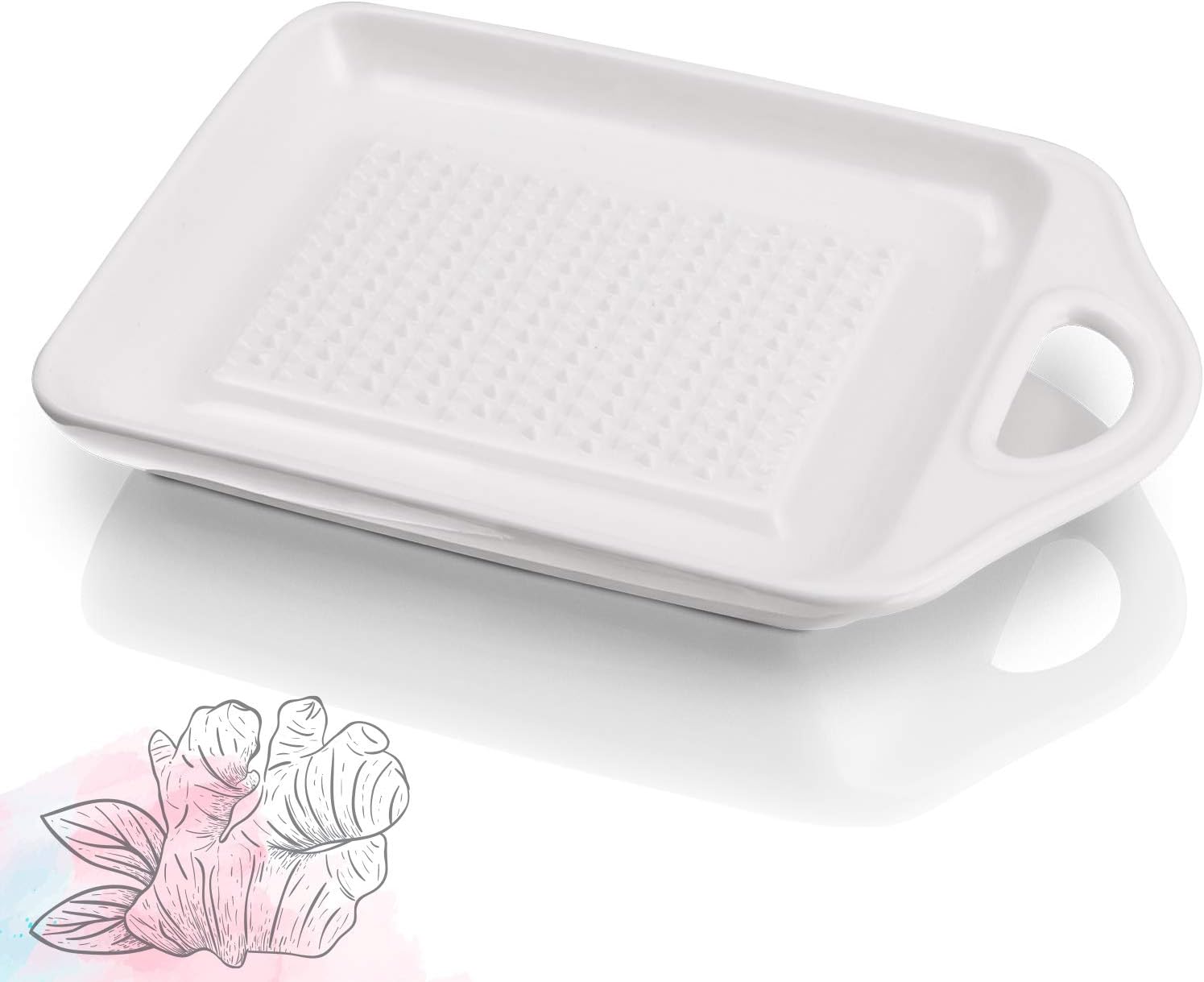 Lividé Ingwer Reibe | für Ingwer, Knoblauch, Sellerie, Karotten UVM. | hochwertige Keramik | scharfe Zacken für optimales Ergebnis | spülmaschinenfest | mit Auffangrinne | Keramikreibe