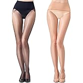 Aaronano 2 Pairs Women's Sheer Seamless Pantyhose Shiny Tummy Control Tights 20D High Elastic Shimmer Silk Stockings