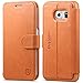 Galaxy S6 Edge Case, SHIELDON Genuine Leather Samsung Galaxy S6 Edge Wallet Case [Slim] [Card Slots] [Magnetic Flap] Flip Case Cover with Stand for Samsung Galaxy S6 Edge, Brown