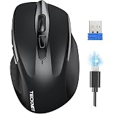 TECKNET Wireless Mouse Rechargeable, 2.4G Computer Mice with USB-A Receiver | 2.4G Connection, 800mAh Battery, 3X Faster Charging, Silent Click, 6-Level 4800 DPI, Ergonomic Design for All-day Comfort