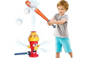 MADZEE Water Sprinkler Baseball Toy for Kids, 2 in 1 Splash T-Ball Set Outdoor Summer Water Play Spray Hose Backyard Fun Fire Hydrant Includes 1 Baseball bat and 3 Balls