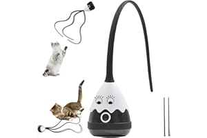 Petcronies Cat Wand Toy, Automatic Silicone Tail Teaser Toy 2 in 1, Electronic Interactive Cat Toy for Indoor Cats, Rechargeable Exercise Toy for Kitten-Black