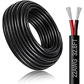 DEKIEVALE 22 Gauge 2 Conductor Electrical Wire, 32.8FT Black Stranded Low Voltage 22/2 Cable PVC Case, 22 AWG Tinned Copper 2 Wire Cable, Flexible Extension Power Cord for LED Strips Lamp Lighting