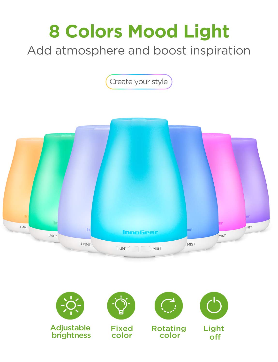 InnoGear Essential Oil Diffuser with Oils, 150ml Aromatherapy Diffuser with 6 Essential Oils Set, Aroma Cool Mist Humidifier Gift Set, White : Beauty