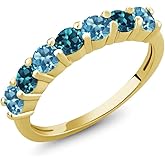 Gem Stone King 18K Yellow Gold Plated Silver Swiss Blue Topaz and London Blue Topaz Alternate Anniversary Ring For Women | 1.40 Cttw | Gemstone Birthstone | Wedding Engagement Ring