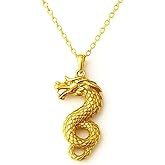 Bolenvi Gold Dragon Pendant Necklace, 14K Plated on 925 Sterling Silver, Adjustable 16-22" Chain, Zodiac Jewelry, Chinese Gold Dragon Necklace for Women, Asian Jewelry Lunar New Year Necklaces