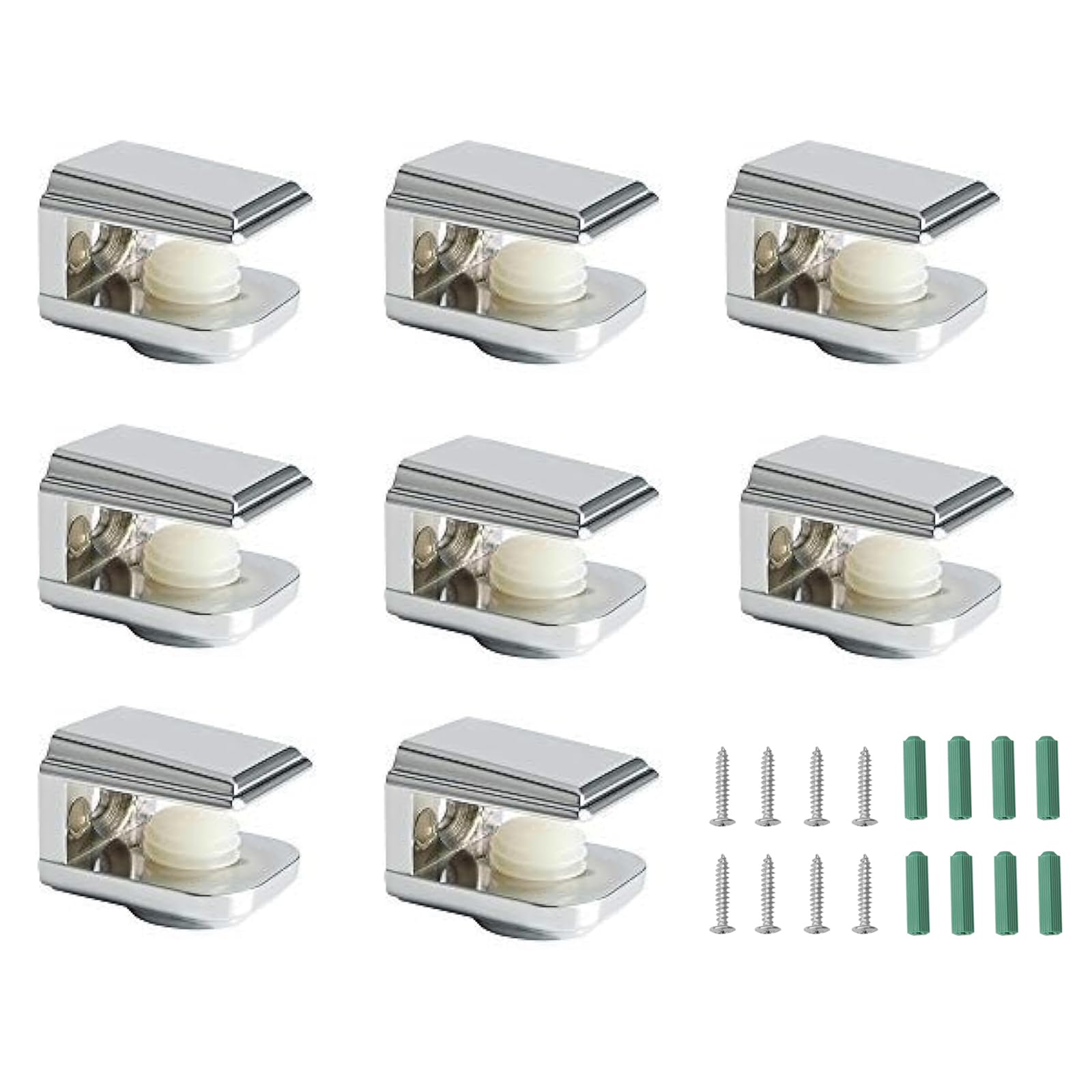 8 x Adjustable Brackets Supports, 5mm-8mm Glass Shelf Clamp With Wall Mount Screws for Kitchen Cupboard Bathroom Shelf Fixings, Chrome