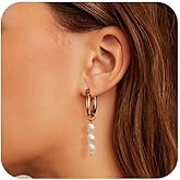 Risamil Pearl Hoop Earrings for Women - Gold Hoop Earrings Pearl Earrings for Women Trendy Jewelry Gifts 14k Gold Earrings with Pearl Huggie Earrings | Twisted Rope | Pearl Dangle | Zircon