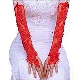 ZEALMAX Women Bridal Long Lace Gloves, Fingerless Elbow Dress Gloves Wedding Party Prom Costume, Red