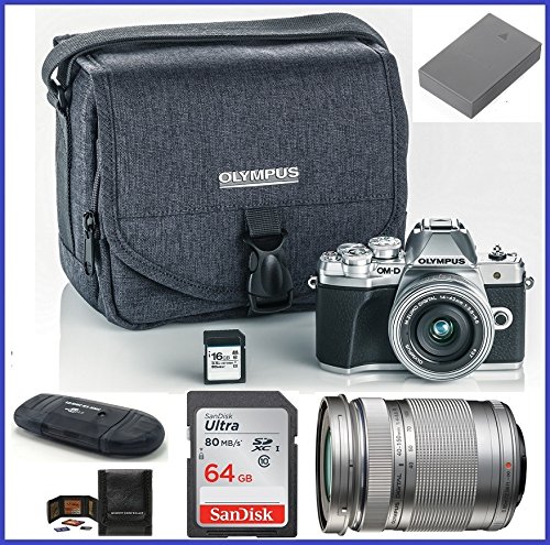 Olympus-OM-D-E-M10-Mark-III-Mark-3-Mirrorless-Digital-Camera-with-14-42mm-EZ-Lens-MZuiko-Digital-ED-40-150mm-f40-56-R-Lens-Silver-80GB-Memory-Cards-Olympus-Camera-Case-Spare-Battery