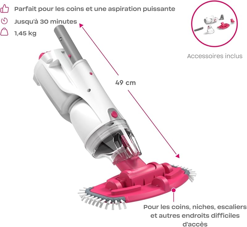 Aspirateur de Piscine BC30 | Nettoyage Efficace de piscines jusqu'à 15 m³ | Fonctionnement sans Fil avec Une liberté de Mouvement maximale | Puissance d'aspiration élevée