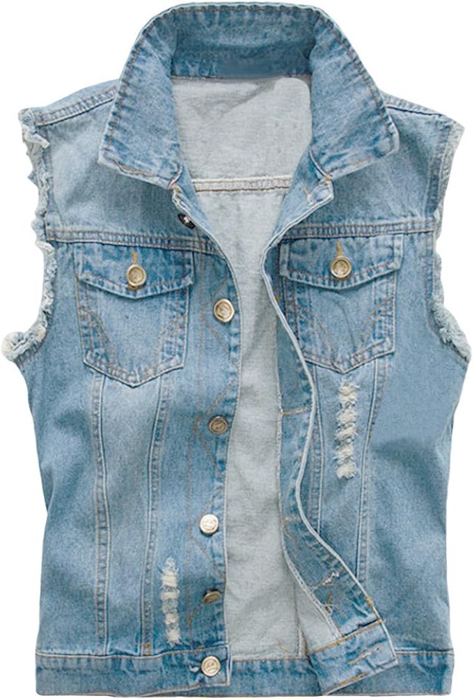 CAMO COLL Men's Sleeveless Lapel Denim Vest Jacket at  Men’s Clothing store