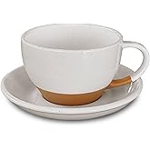 MORA Ceramic Latte Art Mug With Saucer - 10.5 oz, Round Bottom For Perfect Pours - Cafe Cups for Cappuccino, Espresso, Coffee, Tea etc - Porcelain Set for Baristas, Great Gift - Vanilla White