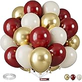 Saxuxu Red and Gold Balloons, 12 Inch Burgundy Gold Balloons, Maroon Balloons, Metallic Gold Dark Red White Latex Balloons Helium Support for Wedding Anniversary Engagement Birthday Party Decorations