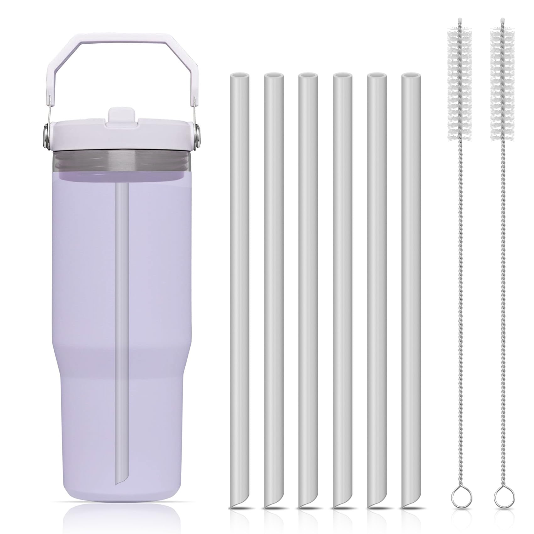 Photo 1 of 6pcs Replacement Silicone Straw for Stanley Iceflow 20/30/40/64oz Water Bottle, with Cleaning Brush, Reusable Straws Compatible with Stanley IceFlow Tumbler