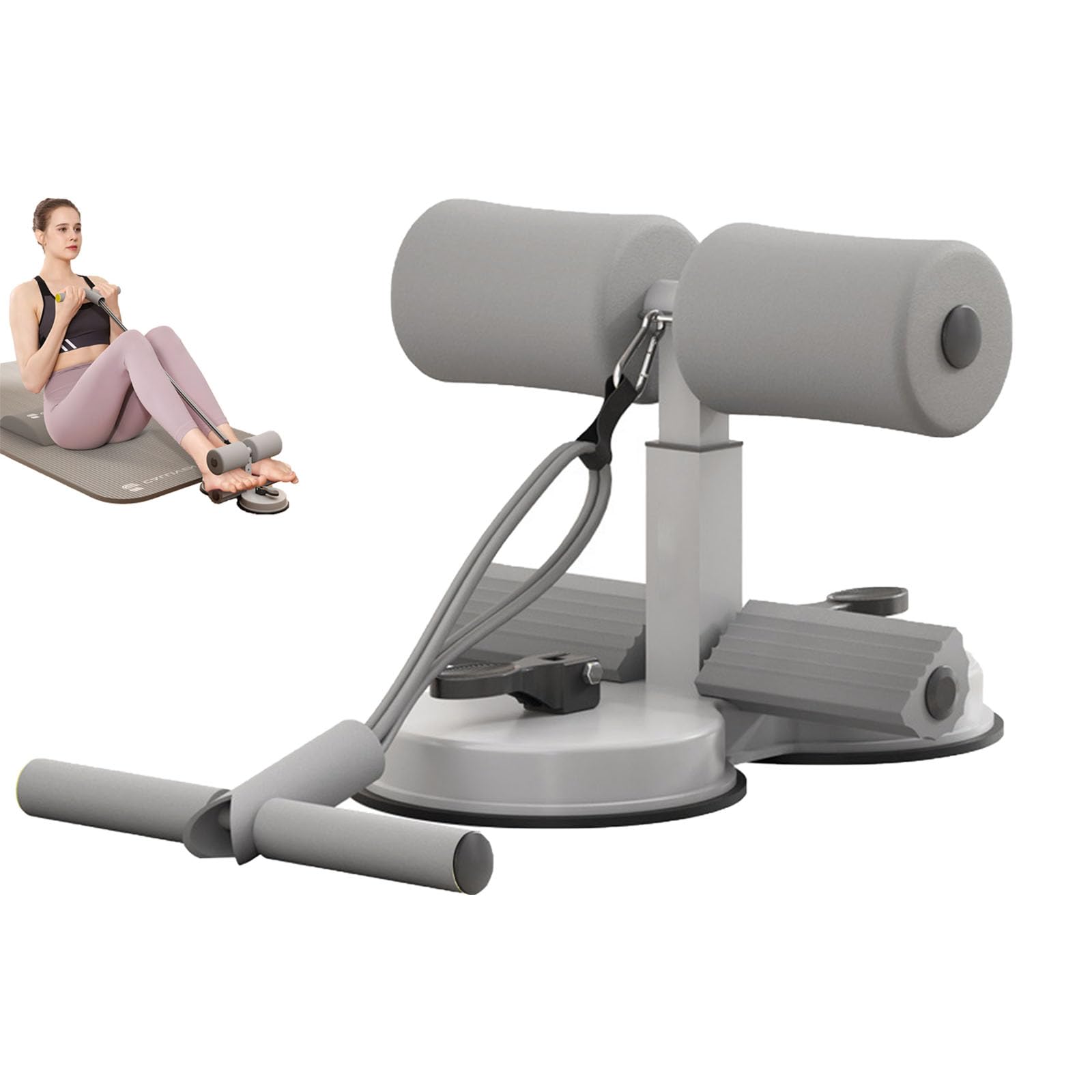 Photo 1 of abs master sit up bar,sit ups foot holder with Elastic 2 Suction Cups and Pull Rope Portable Sit Up Assistant Device for Home Workout (grey+)