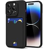 oakxco for iPhone 14 Pro Case with Card Holder, Cute Silicone Wallet Phone Case with Credit Card Slot, Soft Rubber Thin Slim Purse for Women Men with Shockproof Camera Cover Protection, Black