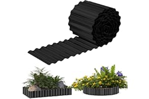 SHSYUE Metal Landscape Edging 12 inch x 20 ft,Garden Edging Border Corrugated Galvanized Sturdy Lawn Edging, Flexible Long Strips Garden Borders for Raised Flower Bed Tree Surrounds-Black