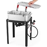 OuterMust 58,000 BTU Outdoor Fish Fryer with Baskets and Lid, 18 Qt. Propane Deep Fryer and 2 Inner Baskets, Ideal for Frying