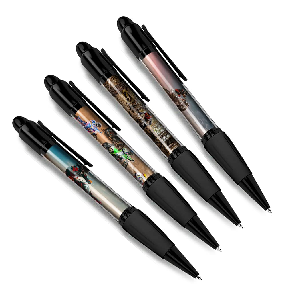 DV DESIGN Set of 4 Motocross Black Ballpoint Pens - Bike Motorbike Jump Dirt Theme Gift