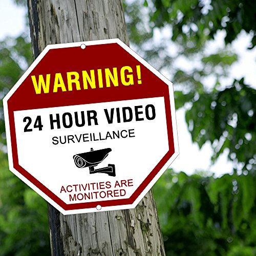 ATBAY Video Surveillance Sign Aluminum Waterproof Indoor Outdoor 24 Hours Security Alert Signs 12"x12" Octagon,(Pack of 2) - Thumbnail 3