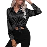 Women's Long-Sleeved Button Silk Shirts Casual Business Work Party Satin Silky Shirt Tops