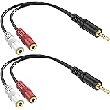 3.5mm Stereo to Dual Mono Cable, 2 Pack 6inch 1/8" TRS Male to 2 TS Mono Female Adapter Gold-Plated Connector Audio Y Splitte