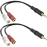 RFAdapter 3.5mm Stereo to Dual Mono Cable, 2 Pack 6inch 1/8" TRS Male to 2 TS Mono Female Adapter Gold-Plated Connector Audio Y Splitter Cord for Headphone, Speaker
